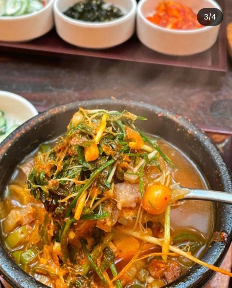 A spoonful of the twenty-year soybean paste stew at Doma Insadong