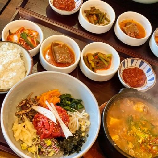 Marinated beef tartare Bibimbap Set — Doma Insadong, a korean restaurant in Insadong Seoul